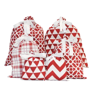6ps Red Fabric Christmas Gift Bags