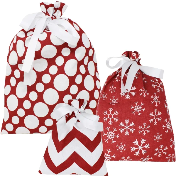 6pcs Elegant Red Christmas Fabric Gift Bags