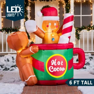 6ft Inflatable Gingerbread Man in Hot Cocoa Mug