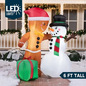 6ft Inflatable LED Gingerbread Man with Snowman