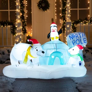 6ft Inflatable LED North Pole with Polar Bears