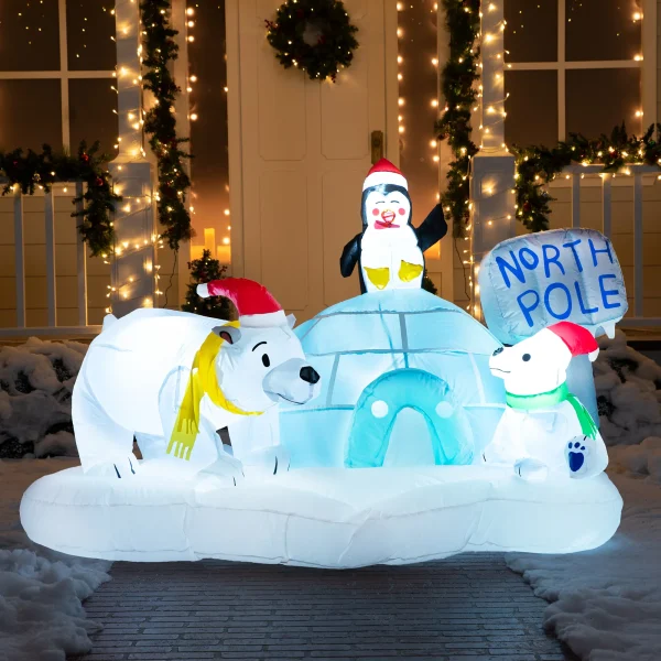 6ft Inflatable LED North Pole with Polar Bears
