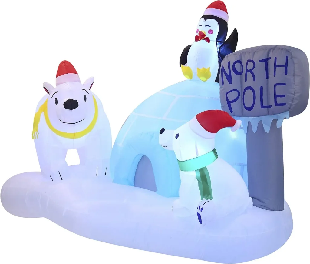 North pole with polar bears and penguin