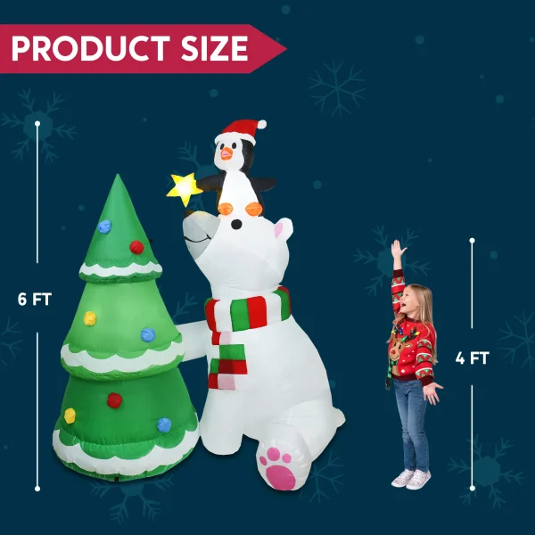 6ft Inflatable LED Polar Bear Christmas Tree with Penguin