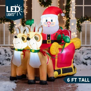 6ft Inflatable LED Santa Claus on Sleigh Decoration