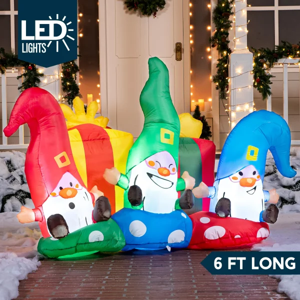 6ft Inflatable LED Three Happy Christmas Gnome