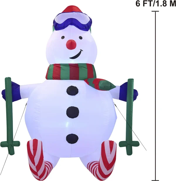 6ft LED Tall Skiing Blow Up Snowman