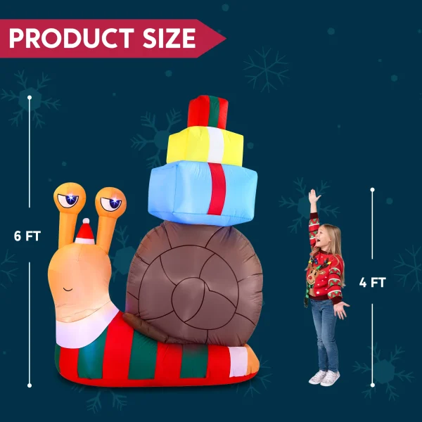 6ft Inflatable LED Snail with a Stack of Gifts