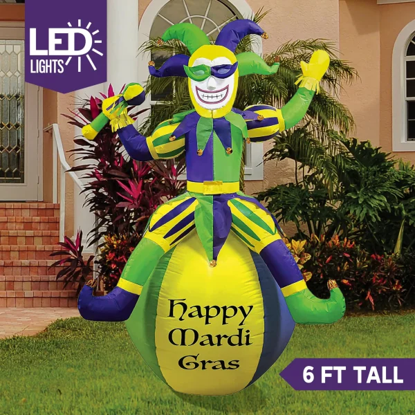 6ft Large Jester On Ball Mardi Gras Inflatable