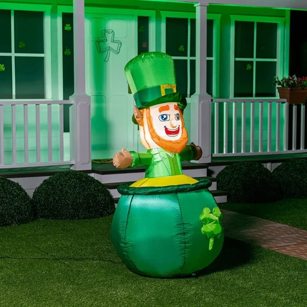 6ft Large St. Patrick's Day Inflatable Leprechaun in Cauldron Pot of Gold Coin