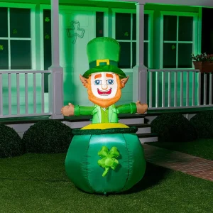 6ft Large St. Patrick’s Day Inflatable Leprechaun in Cauldron Pot of Gold Coin