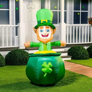 6ft Large St. Patrick’s Day Inflatable Leprechaun in Cauldron Pot of Gold Coin
