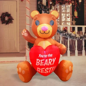 6ft Large Brown Bear with Heart Valentines Inflatable