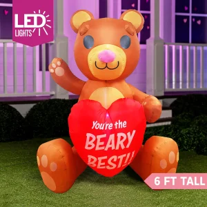 6ft Large Brown Bear with Heart Valentines Inflatable