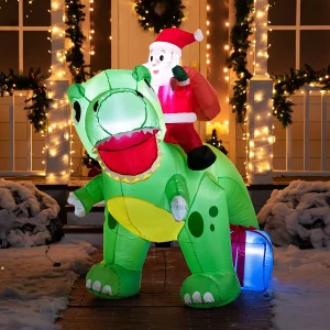 6ft Long LED Santa Claus Inflatable Ride On Dinosaur