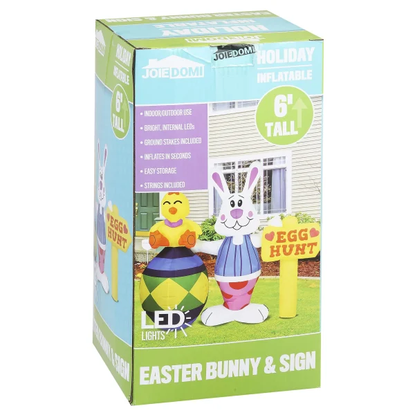 6ft Tall LED Inflatable Easter Bunny with Sign Decoration