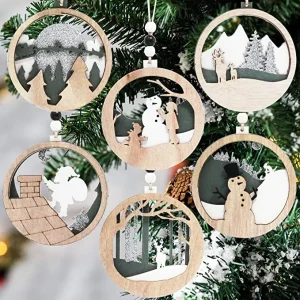 6pcs Hanging Wooden Christmas Ornaments