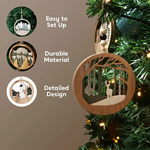 6pcs Hanging Wooden Christmas Ornaments