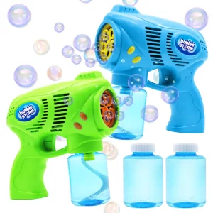 2Pcs Bubble Gun Blower with 2 Bottles Bubble Refill Solution 5oz