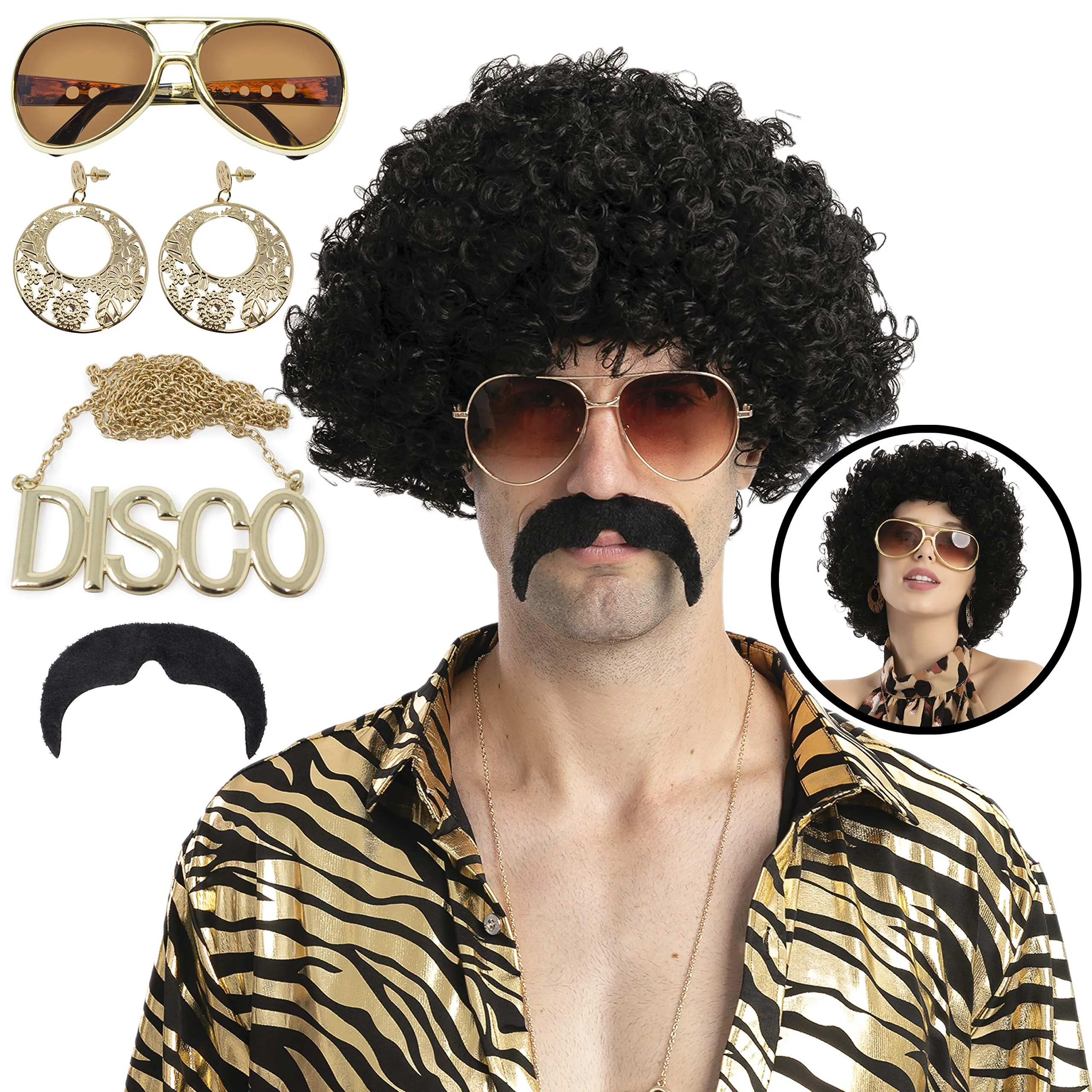 Best 70s Afro Wig Disco Hippie Halloween Accessories