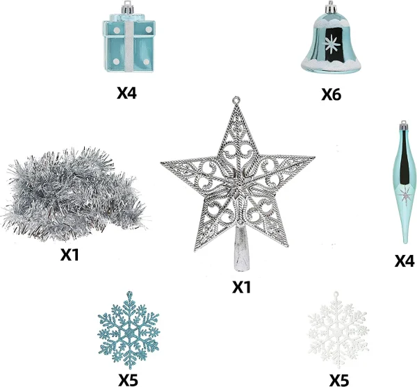 71pcs Blue and White Assorted Christmas Ornaments