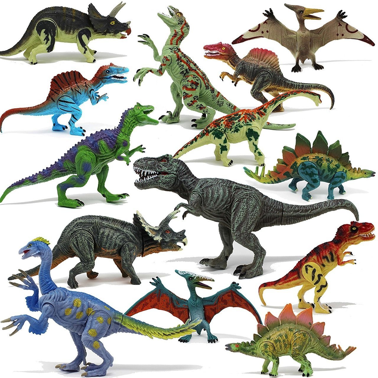 6″ to 9″ Realistic Dinosaur Figures with Movable Jaws, 18 Pcs