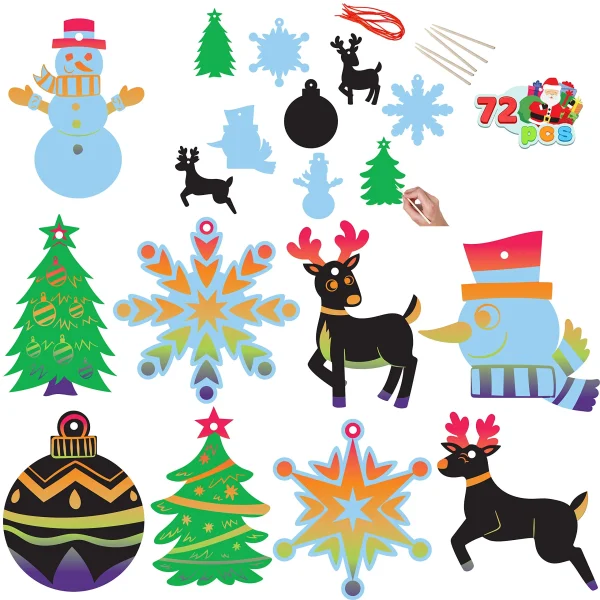 72pcs Magic Color Scratch Christmas Ornaments