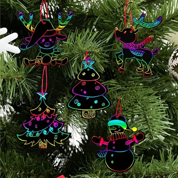 72pcs Rainbow Christmas Scratch Cards Ornament