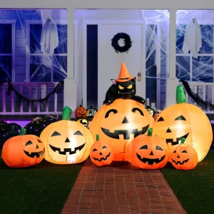 7ft Inflatable Pumpkins with Witch’s Cat Decoration