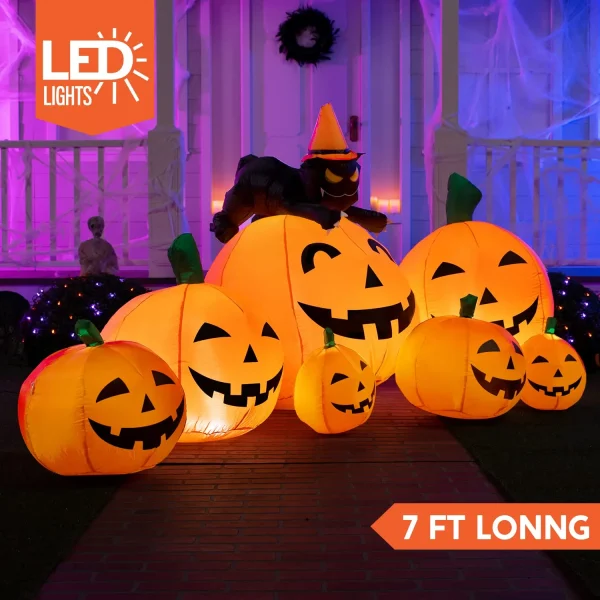 7ft Inflatable Pumpkins with Witch's Cat Decoration