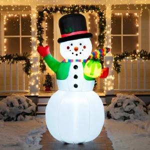 7ft LED Blow Up Snowman With Present Gift