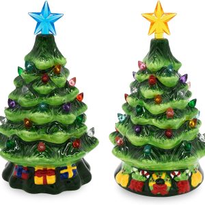 2pcs Pre lit Ceramic Tabletop Christmas Tree 7in