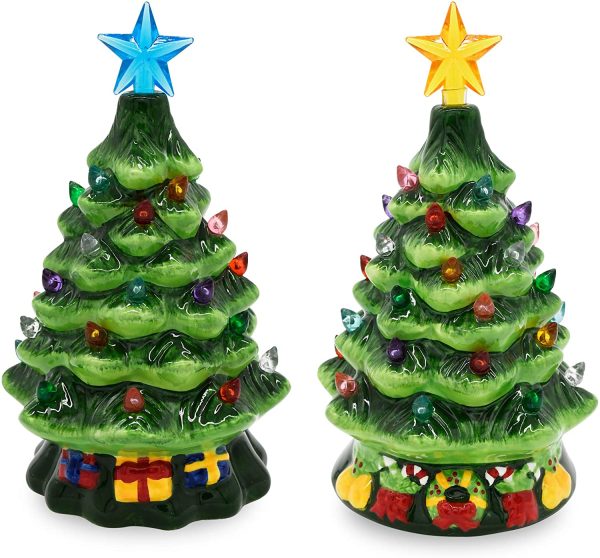 2pcs Pre lit Ceramic Tabletop Christmas Tree 7in
