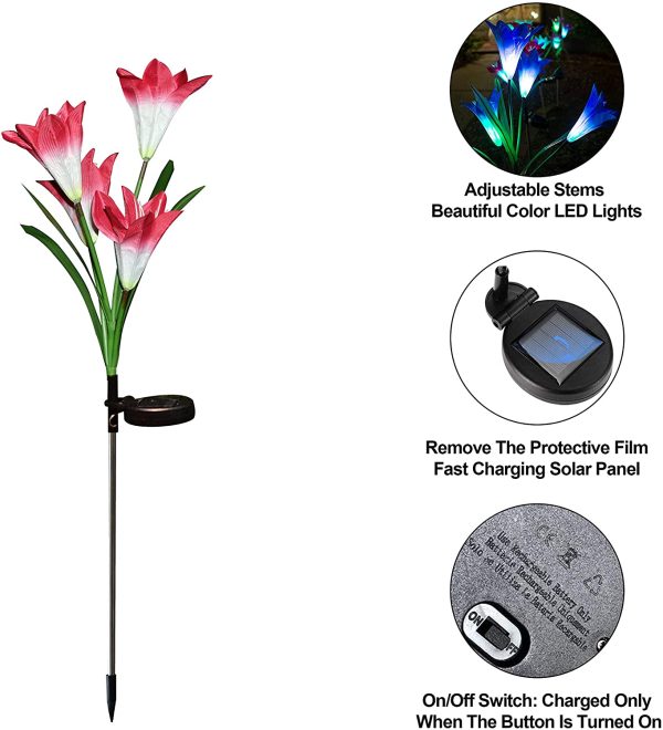 4 Pack Lily Flower LED Solar Stake Lights