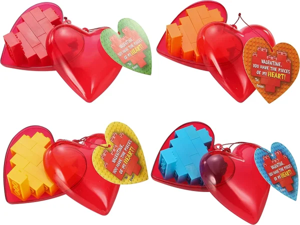 26Pcs Prefilled Hearts with Heart Building Blocks and Valentines Day Cards