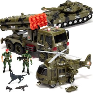 Friction Powered Siren Military Vehicle Toy Set – Christmas Toys