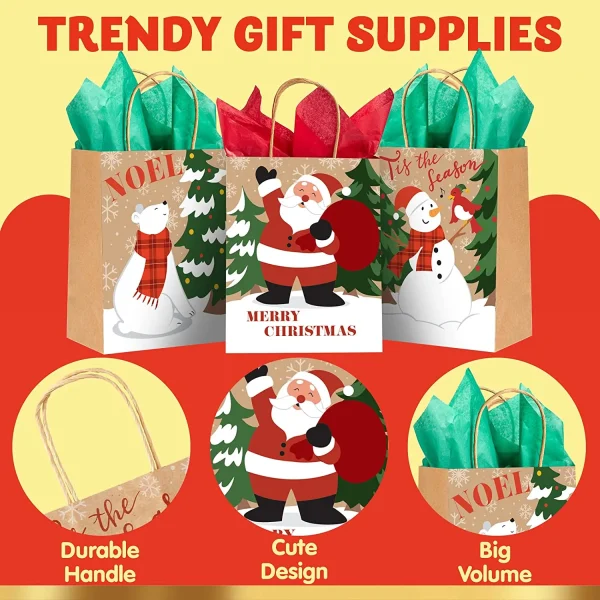 24pcs Christmas Kraft Paper Goodie Bags