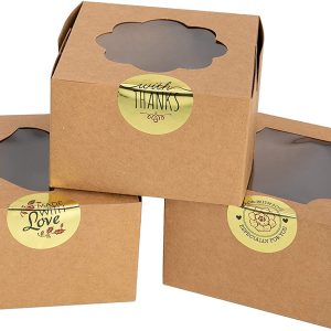 60 Pcs Kraft Bakery Boxes with Stickers