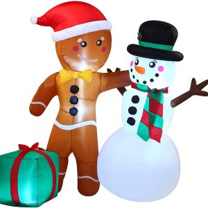6ft Large Happy Friendship Gingerbread Man & Snowman Inflatable