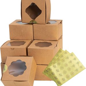 60 Pcs Kraft Bakery Boxes with Stickers