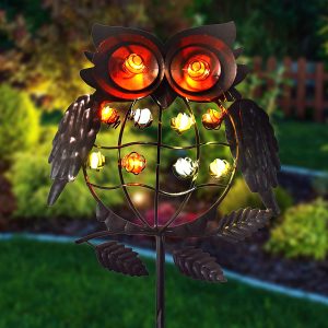 40″ 10 LED Metal Owl Solar Stake Lights