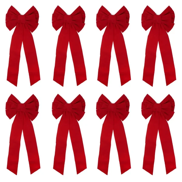 8pcs Christmas Red Velvet Bow Tie Decoration
