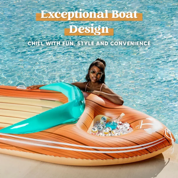 8ft Inflatable Boat Pool Float with Reinforced Cooler