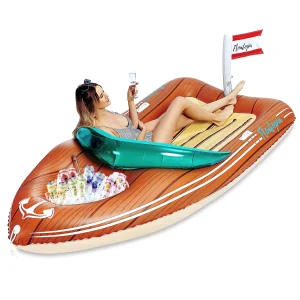 8ft Inflatable Boat Pool Float with Reinforced Cooler