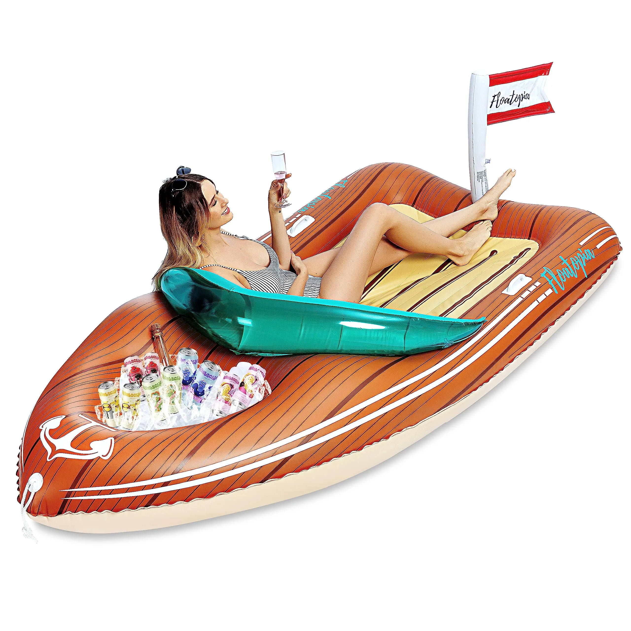 Best 8ft Inflatable Boat Pool Float with Reinforced Cooler