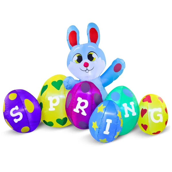 8ft LED Inflatable Easter Bunny with Colorful Eggs Yard Decoration