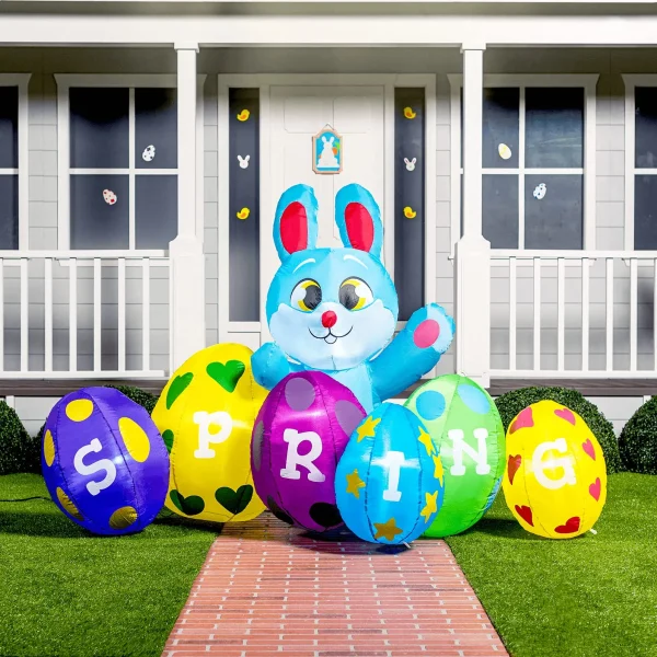 8ft LED Inflatable Easter Bunny with Colorful Eggs Yard Decoration (8)