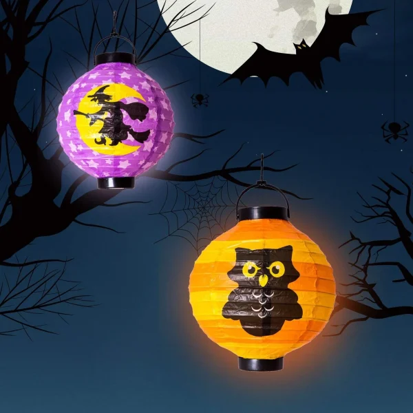 8pcs Halloween Paper Lanterns with LED Light