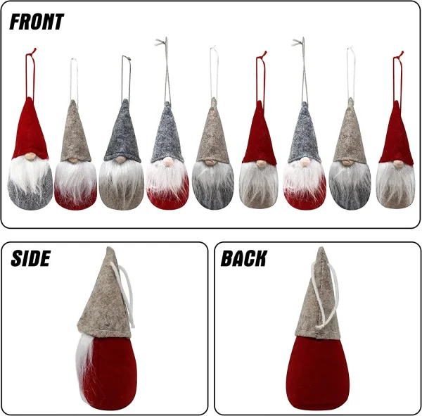 9pcs Red And Gray Plush Christmas Gnomes Ornaments