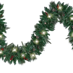 9ft Snow Flocked Prelit Christmas Garland With 50 Lights